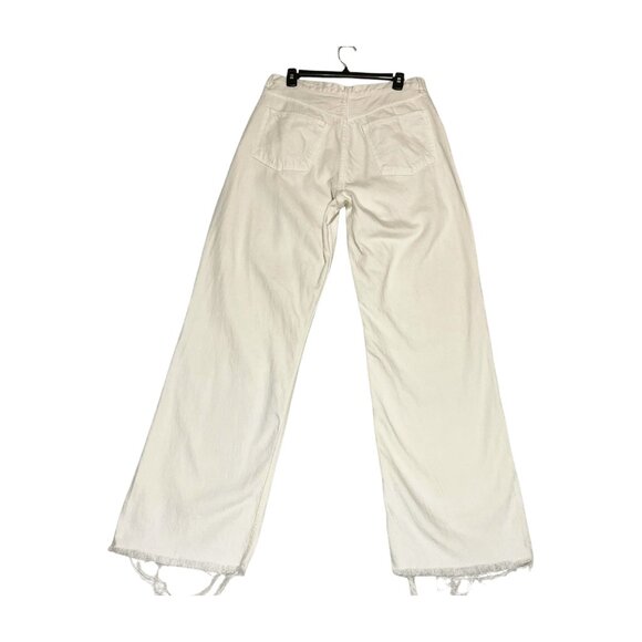 Zara Women's Denim High-Rise Full Length Raw Frayed Hem Ecru/Cream Size 12 - Picture 4 of 14